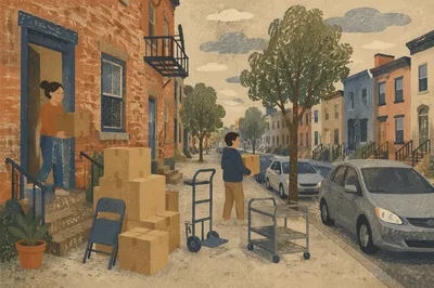 Moving Boxes Outside New Home