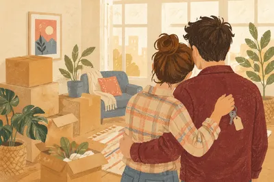Couple Embracing in Bright New Apartment