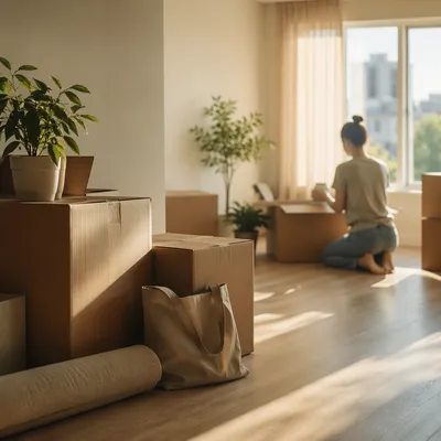 Moving Boxes in a Bright New Home