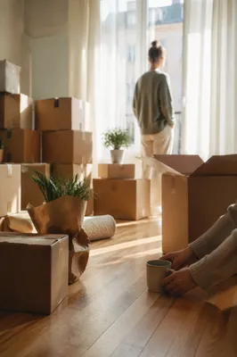 Moving Boxes in a Bright New Home
