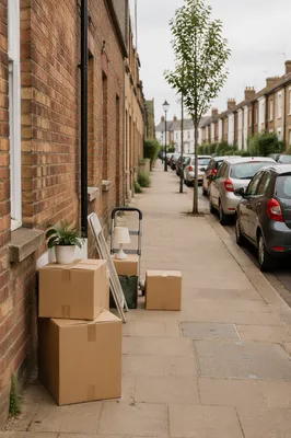 Moving Boxes Outside New Urban Home