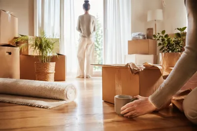 Moving Boxes in a Bright New Home