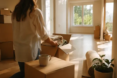 Moving Boxes in Bright New Apartment