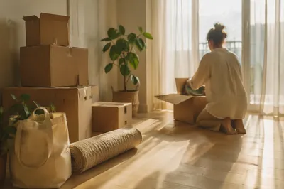Moving Boxes in Bright New Apartment