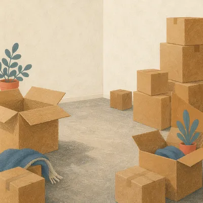 Moving Boxes in Calm Empty Living Room