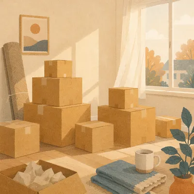 Hopeful Moving Boxes in Empty Living Room