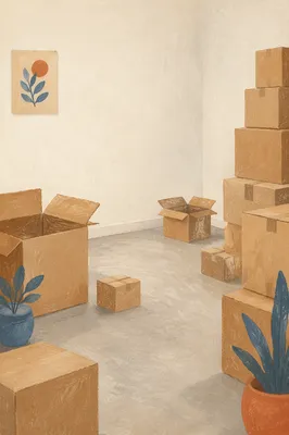 Moving Boxes in Empty Living Room