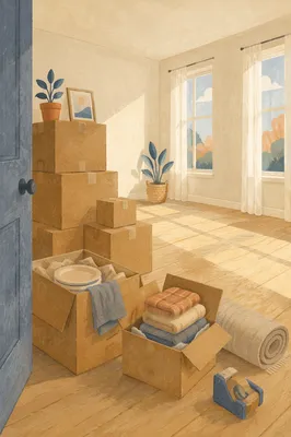 Hopeful Moving Boxes in Empty Living Room