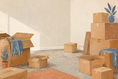 Moving Boxes in Calm Empty Living Room