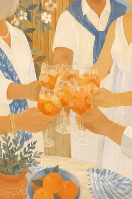 Multigenerational Family Toast on Sunny Patio