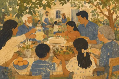 Sunlit Multigenerational Family Garden Celebration