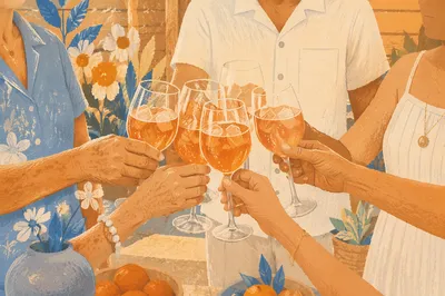 Multigenerational Family Toast on Sunny Patio