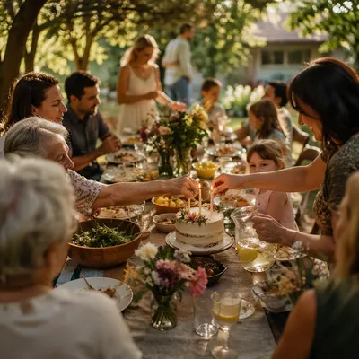 Sunlit Multigenerational Family Garden Celebration