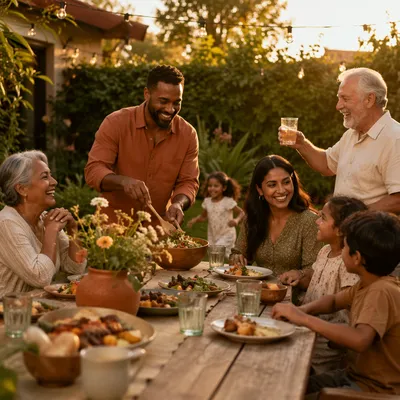 Multigenerational Family Celebration in Sunlit Backyard