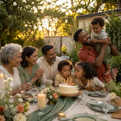 Multigenerational Family Celebration in Sunlit Backyard