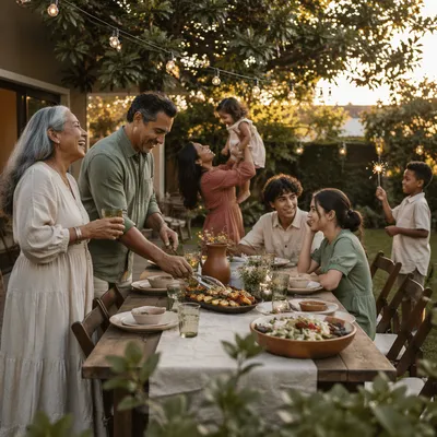 Multigenerational Family Celebration in Backyard