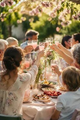 Multigenerational Garden Celebration Family Toast