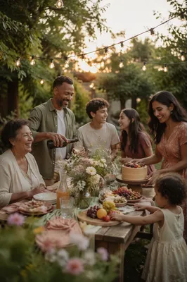 Multigenerational Family Celebration in Backyard Garden