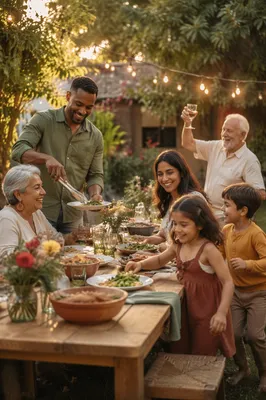 Multigenerational Family Celebration in Sunlit Backyard