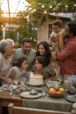 Multigenerational Family Celebration in Sunlit Backyard