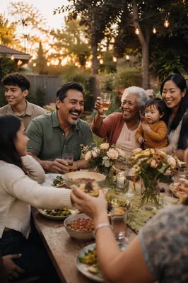 Multigenerational Family Celebration in Sunlit Backyard