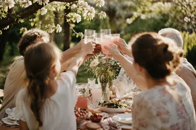 Multigenerational Garden Family Toast Celebration