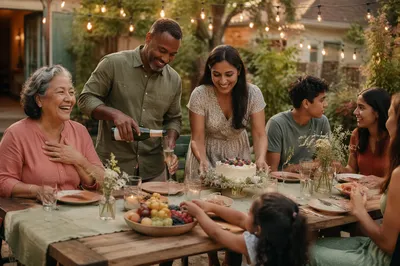 Multigenerational Family Celebration in Backyard Garden