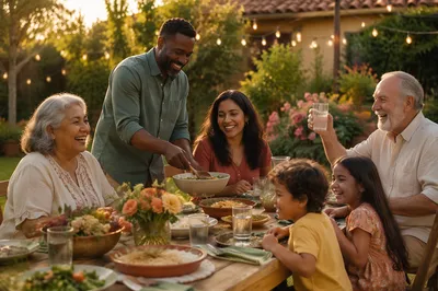 Multigenerational Family Celebration in Sunlit Backyard