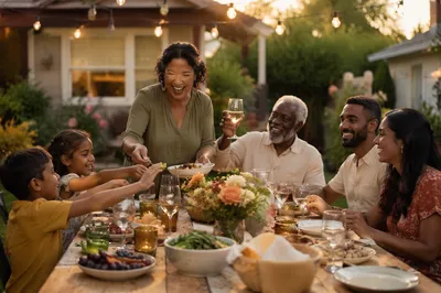 Joyful Family Dinner in Garden Backyard