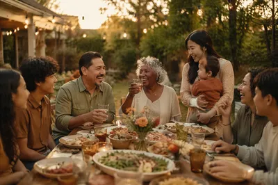 Joyful Family Celebration in Sunlit Backyard