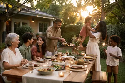 Multigenerational Family Celebration in Backyard at Golden Hour