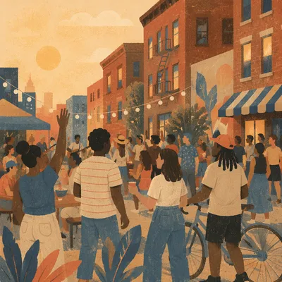 Golden Hour Neighborhood Block Party Gathering