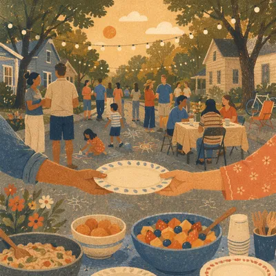 Golden Hour Neighborhood Block Party Gathering