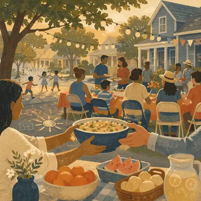 Warm Neighborhood Block Party at Sunset