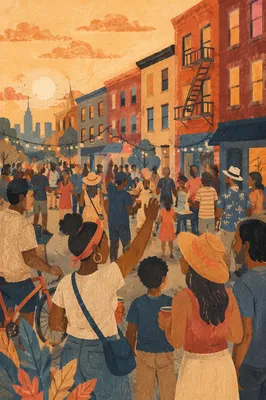 Golden Hour Neighborhood Block Party Gathering