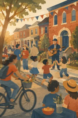 Neighborhood Block Party on Quiet Street