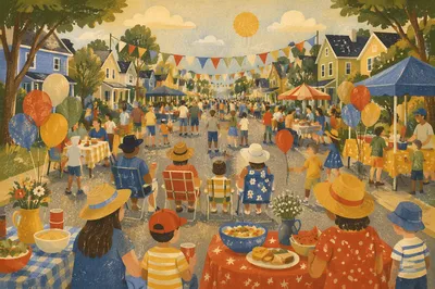 Joyful Neighborhood Block Party Street Gathering