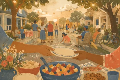 Golden Hour Neighborhood Block Party Gathering