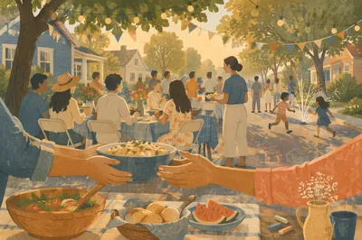 Golden Hour Neighborhood Block Party Gathering