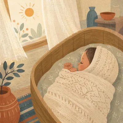 Peaceful Newborn Sleeping by Sunlit Window