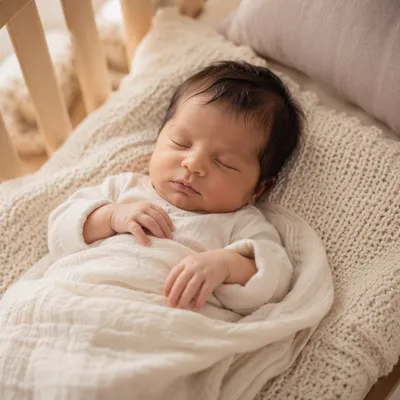 Newborn Baby Sleeping on Knit Blanket