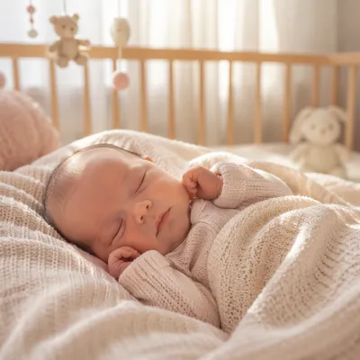 Newborn Baby Sleeping on Knit Blanket