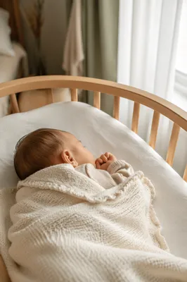 Peaceful Newborn Sleeping in Sunlit Bassinet