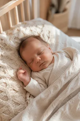 Newborn Baby Sleeping on Knit Blanket