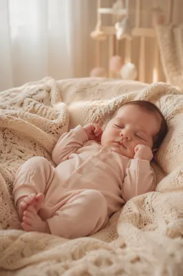 Newborn Baby Sleeping on Knit Blanket