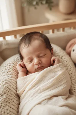 Newborn Baby Sleeping on Knitted Blanket