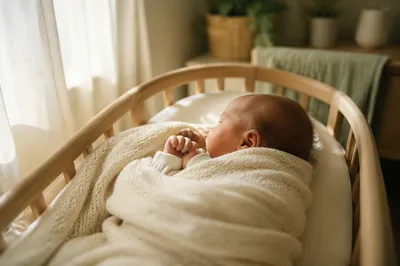 Peaceful Newborn Sleeping by Sunlit Window