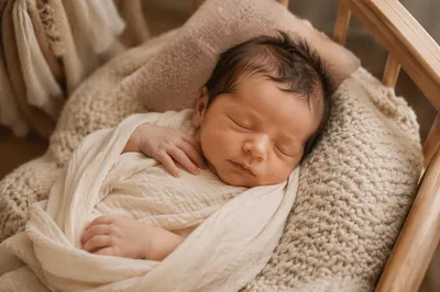 Peaceful Newborn Sleeping on Knit Blanket