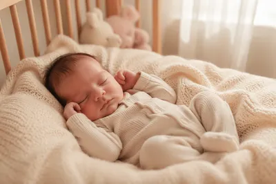 Newborn Baby Sleeping on Knit Blanket