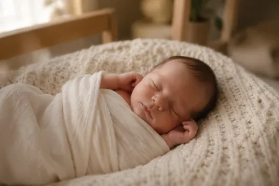 Newborn Baby Sleeping on Knitted Blanket
